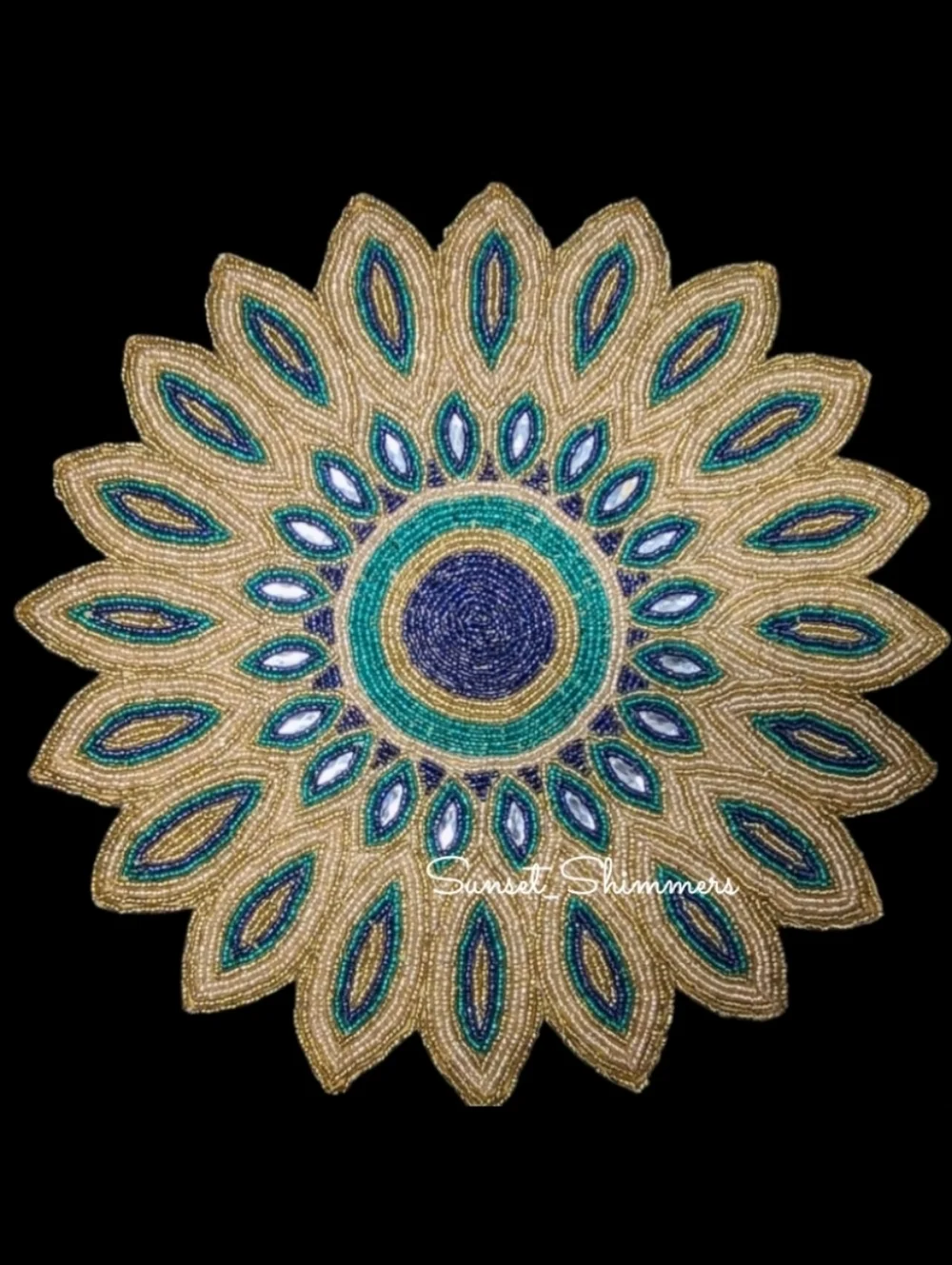 4pc Peacock Colored Jeweled Beaded Placemats Chargers Set 15